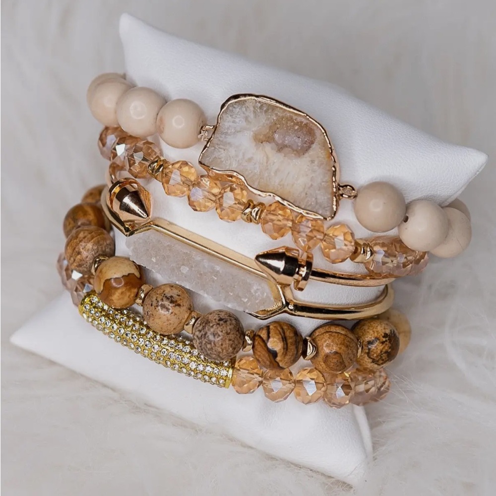 Stackable Semiprecious Stone Jasper Bracelet Set - image 1